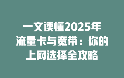 一文读懂2025年流量卡与宽带：你的上网选择全攻略