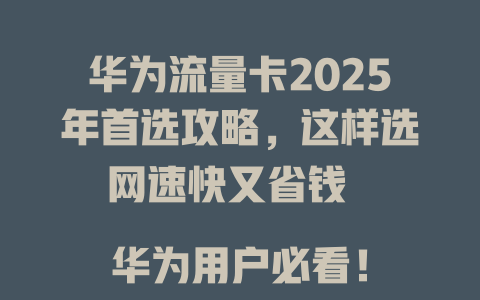 华为流量卡2025年首选攻略，这样选网速快又省钱  

华为用户必看！