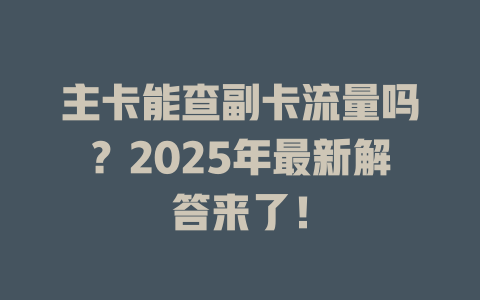 主卡能查副卡流量吗？2025年最新解答来了！