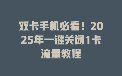 双卡手机必看！2025年一键关闭1卡流量教程