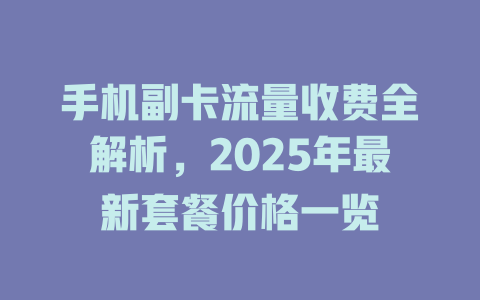 手机副卡流量收费全解析，2025年最新套餐价格一览