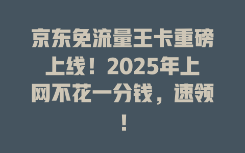 京东免流量王卡重磅上线！2025年上网不花一分钱，速领！