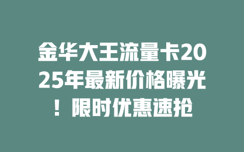 金华大王流量卡2025年最新价格曝光！限时优惠速抢
