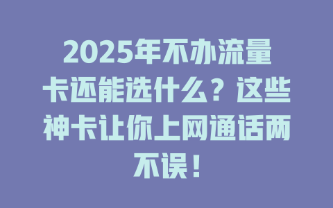 2025年不办流量卡还能选什么？这些神卡让你上网通话两不误！