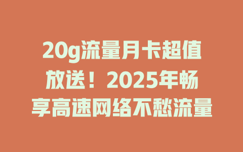20g流量月卡超值放送！2025年畅享高速网络不愁流量
