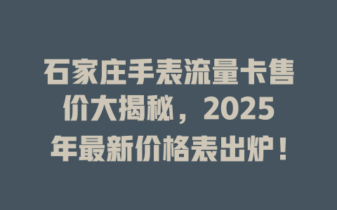 石家庄手表流量卡售价大揭秘，2025年最新价格表出炉！