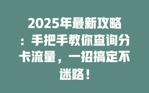 2025年最新攻略：手把手教你查询分卡流量，一招搞定不迷路！