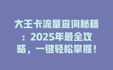 大王卡流量查询秘籍：2025年最全攻略，一键轻松掌握！