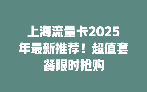 上海流量卡2025年最新推荐！超值套餐限时抢购