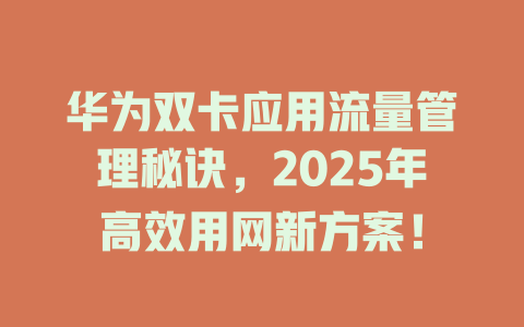 华为双卡应用流量管理秘诀，2025年高效用网新方案！