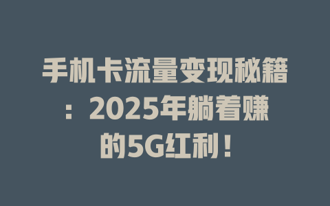 手机卡流量变现秘籍：2025年躺着赚的5G红利！