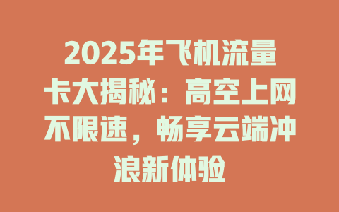 2025年飞机流量卡大揭秘：高空上网不限速，畅享云端冲浪新体验