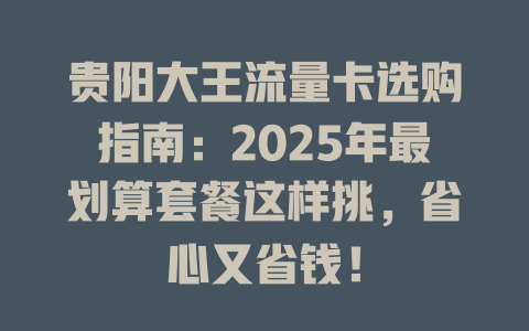 贵阳大王流量卡选购指南：2025年最划算套餐这样挑，省心又省钱！