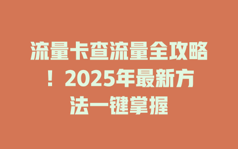 流量卡查流量全攻略！2025年最新方法一键掌握