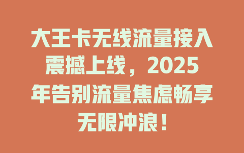大王卡无线流量接入震撼上线，2025年告别流量焦虑畅享无限冲浪！