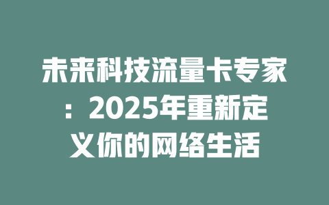 未来科技流量卡专家：2025年重新定义你的网络生活