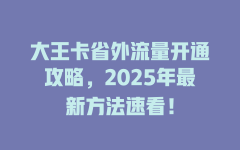 大王卡省外流量开通攻略，2025年最新方法速看！