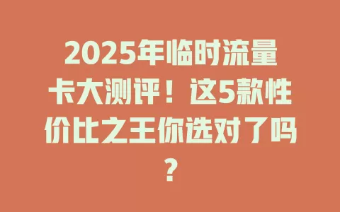 2025年临时流量卡大测评！这5款性价比之王你选对了吗？