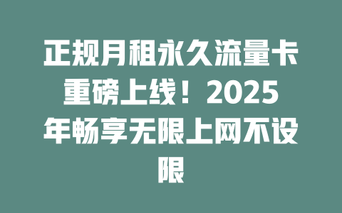 正规月租永久流量卡重磅上线！2025年畅享无限上网不设限