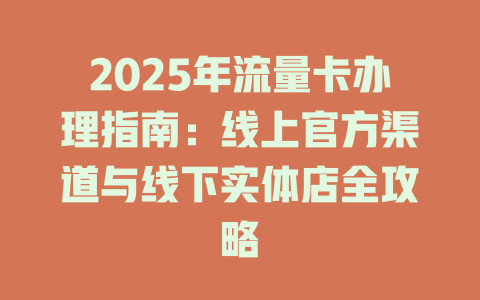 2025年流量卡办理指南：线上官方渠道与线下实体店全攻略