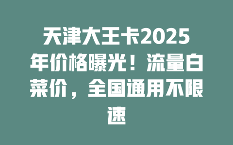 天津大王卡2025年价格曝光！流量白菜价，全国通用不限速