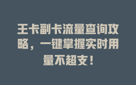 王卡副卡流量查询攻略，一键掌握实时用量不超支！