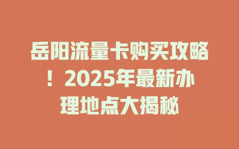 岳阳流量卡购买攻略！2025年最新办理地点大揭秘