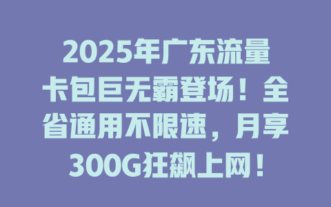 2025年广东流量卡包巨无霸登场！全省通用不限速，月享300G狂飙上网！