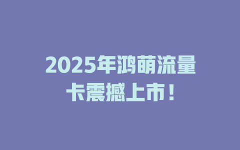 2025年鸿萌流量卡震撼上市！