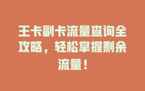 王卡副卡流量查询全攻略，轻松掌握剩余流量！