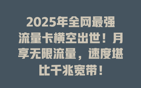 2025年全网最强流量卡横空出世！月享无限流量，速度堪比千兆宽带！