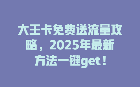 大王卡免费送流量攻略，2025年最新方法一键get！