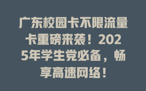 广东校园卡不限流量卡重磅来袭！2025年学生党必备，畅享高速网络！