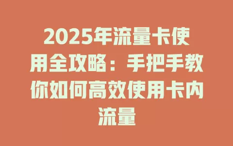2025年流量卡使用全攻略：手把手教你如何高效使用卡内流量