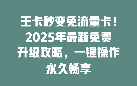 王卡秒变免流量卡！2025年最新免费升级攻略，一键操作永久畅享