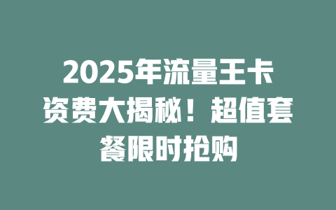 2025年流量王卡资费大揭秘！超值套餐限时抢购