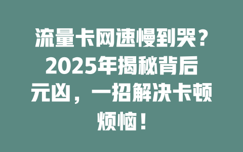 流量卡网速慢到哭？2025年揭秘背后元凶，一招解决卡顿烦恼！