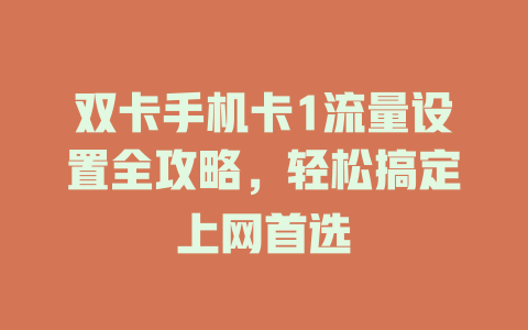双卡手机卡1流量设置全攻略，轻松搞定上网首选