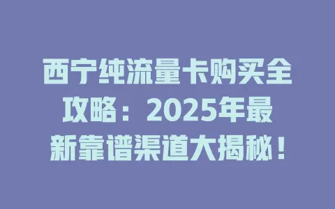 西宁纯流量卡购买全攻略：2025年最新靠谱渠道大揭秘！