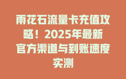 雨花石流量卡充值攻略！2025年最新官方渠道与到账速度实测