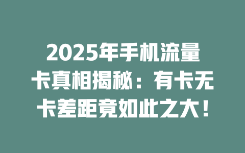 2025年手机流量卡真相揭秘：有卡无卡差距竟如此之大！