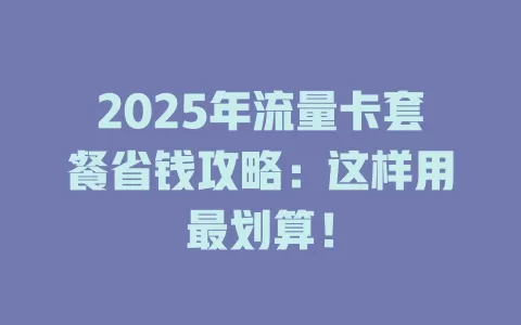 2025年流量卡套餐省钱攻略：这样用最划算！