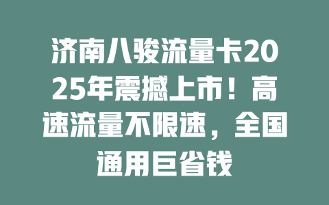 济南八骏流量卡2025年震撼上市！高速流量不限速，全国通用巨省钱