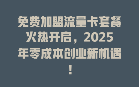 免费加盟流量卡套餐火热开启，2025年零成本创业新机遇！