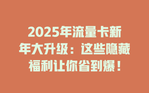 2025年流量卡新年大升级：这些隐藏福利让你省到爆！
