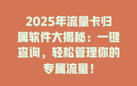 2025年流量卡归属软件大揭秘：一键查询，轻松管理你的专属流量！