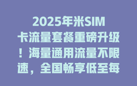 2025年米SIM卡流量套餐重磅升级！海量通用流量不限速，全国畅享低至每GB几分钱