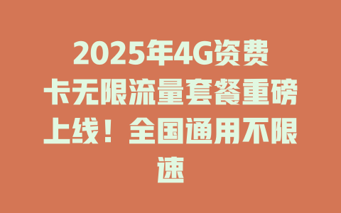 2025年4G资费卡无限流量套餐重磅上线！全国通用不限速