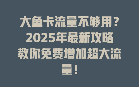 大鱼卡流量不够用？2025年最新攻略教你免费增加超大流量！