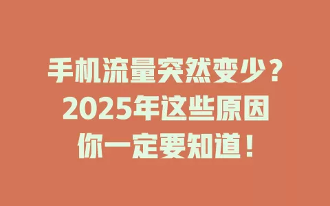 手机流量突然变少？2025年这些原因你一定要知道！